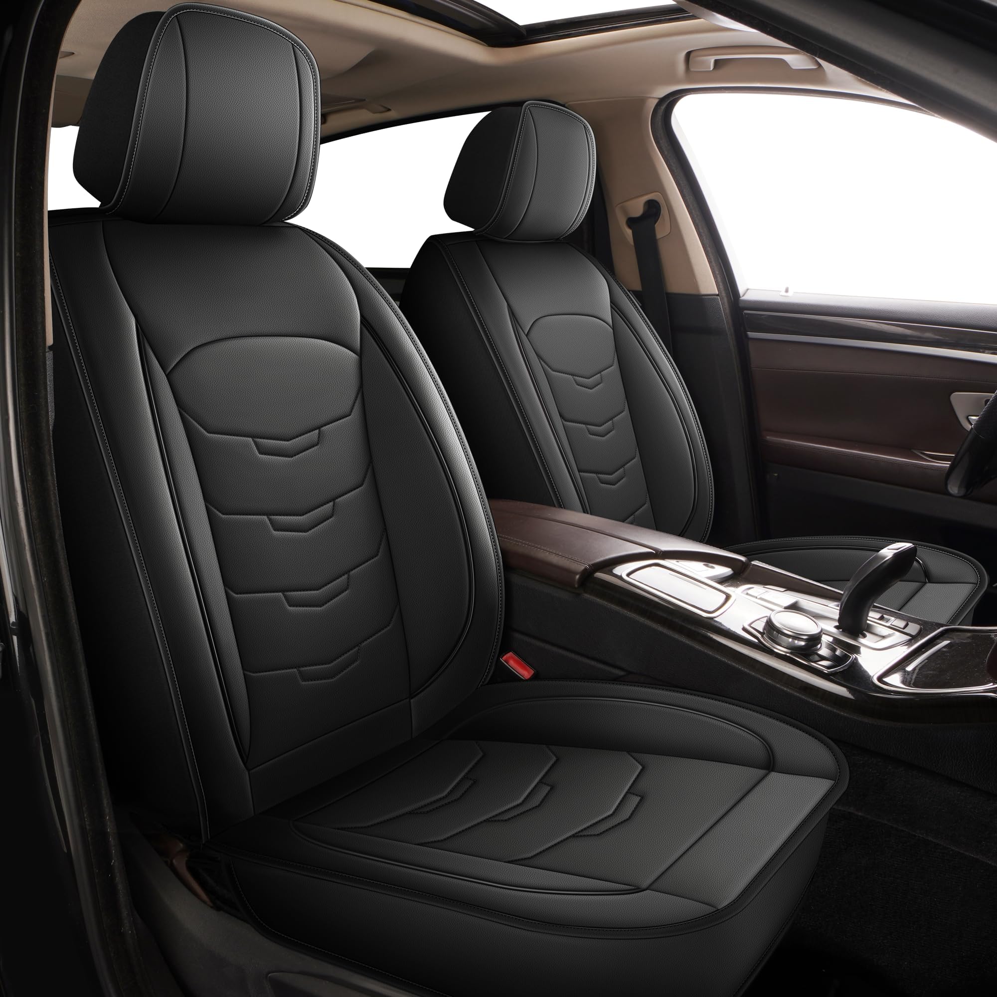 2 Front Seat Covers Fit for Volvo XC70 2003-2016 Car Luxury Leather Waterproof Scratch-Resistant Protectors Automotive Seat Cushion with Airbag Compatible (2 Seats,Black)