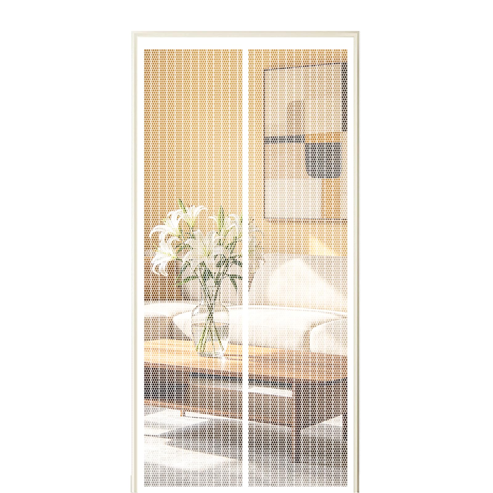 Screen Door 65 x 290 cm Self Sealing Powerful Magnets Flyscreen French Doors with Powerful Magnets & Full Frame Magic Tape Suitable for Patio Doors Balcony Bedroom, White