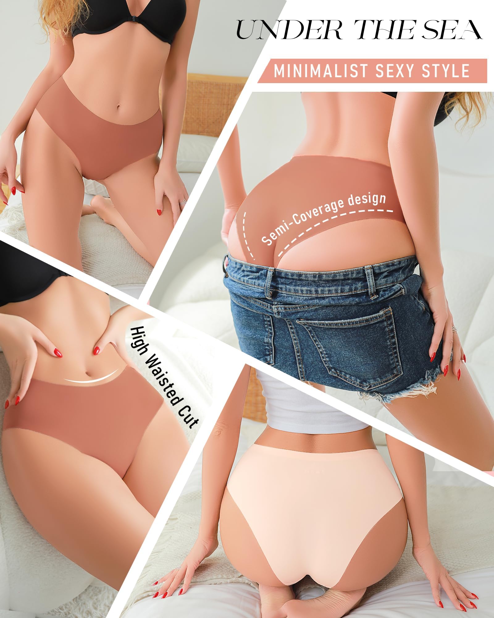UNDER THE SEA Seamless Underwear for Women Mid Rise Brief Sexy No Show Bikini Panties Womens Cheeky 5 Pack XS-XL…