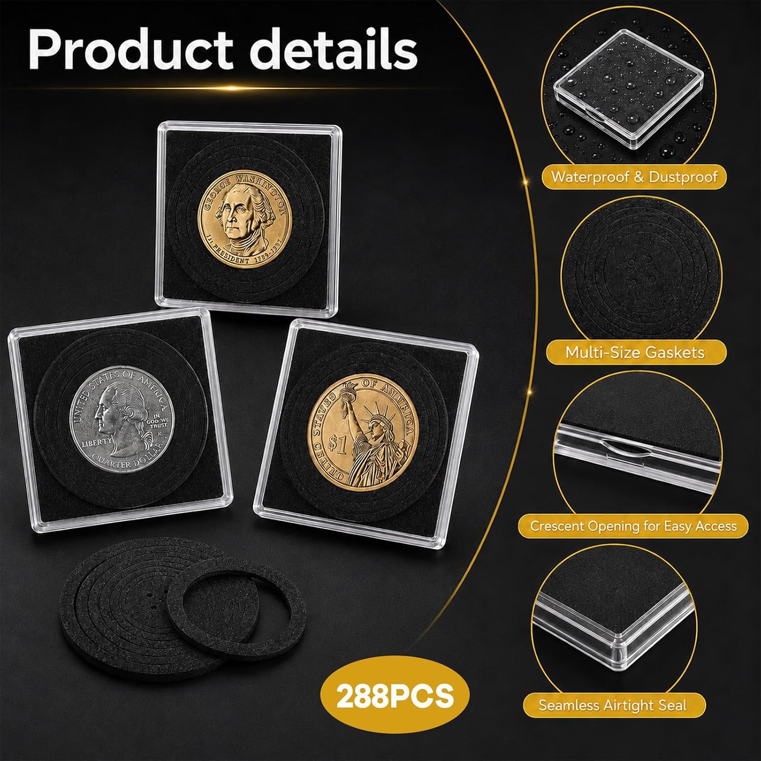 gisgfim 288 Pcs Plastic Coin Capsules, 5‑Size Adjustable Acrylic (20‑40mm) image 3