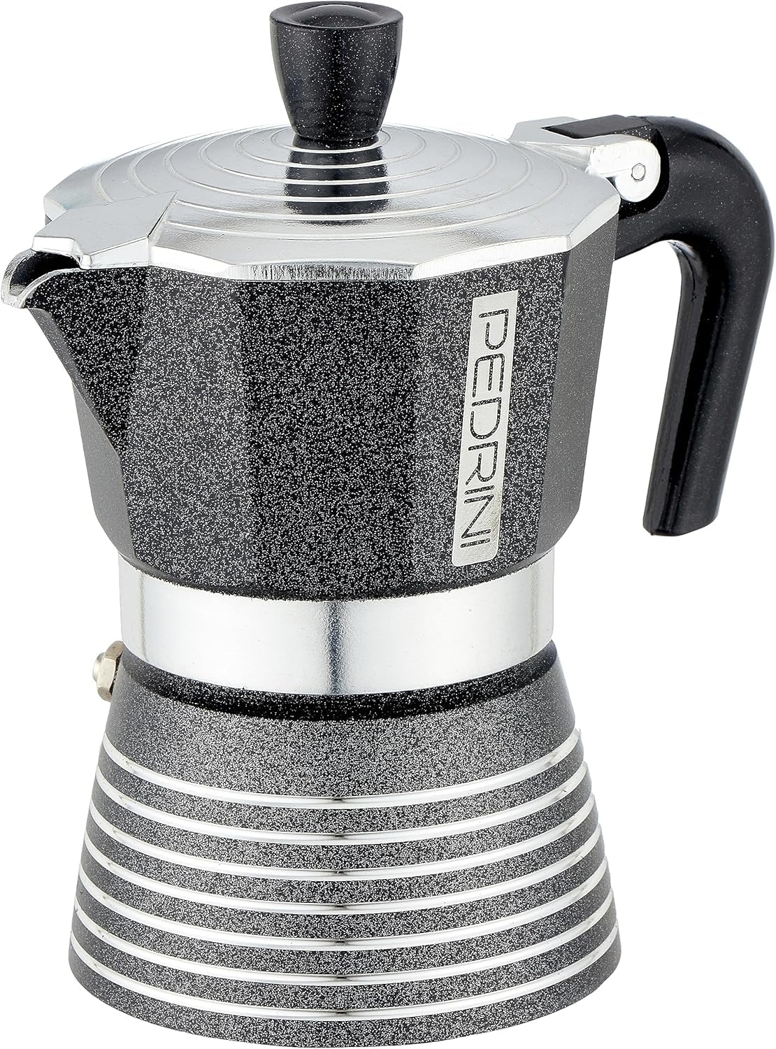 PEDRINI- Italy, Infinity Moka Pot 3 Cup Coffee Maker/Mocha Pot/Coffee Filter, Aluminium, Italian Made (Dark Grey Glitter/Rock Black, 3 Cup)