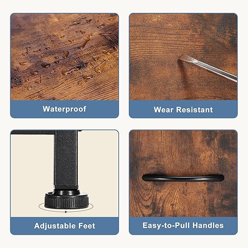 Vista 44 de DUMOS Cómoda para dormitorio, 4 cajones, organizador de cofres altos de tela, muebles de torre con marco de metal superior de madera para sala