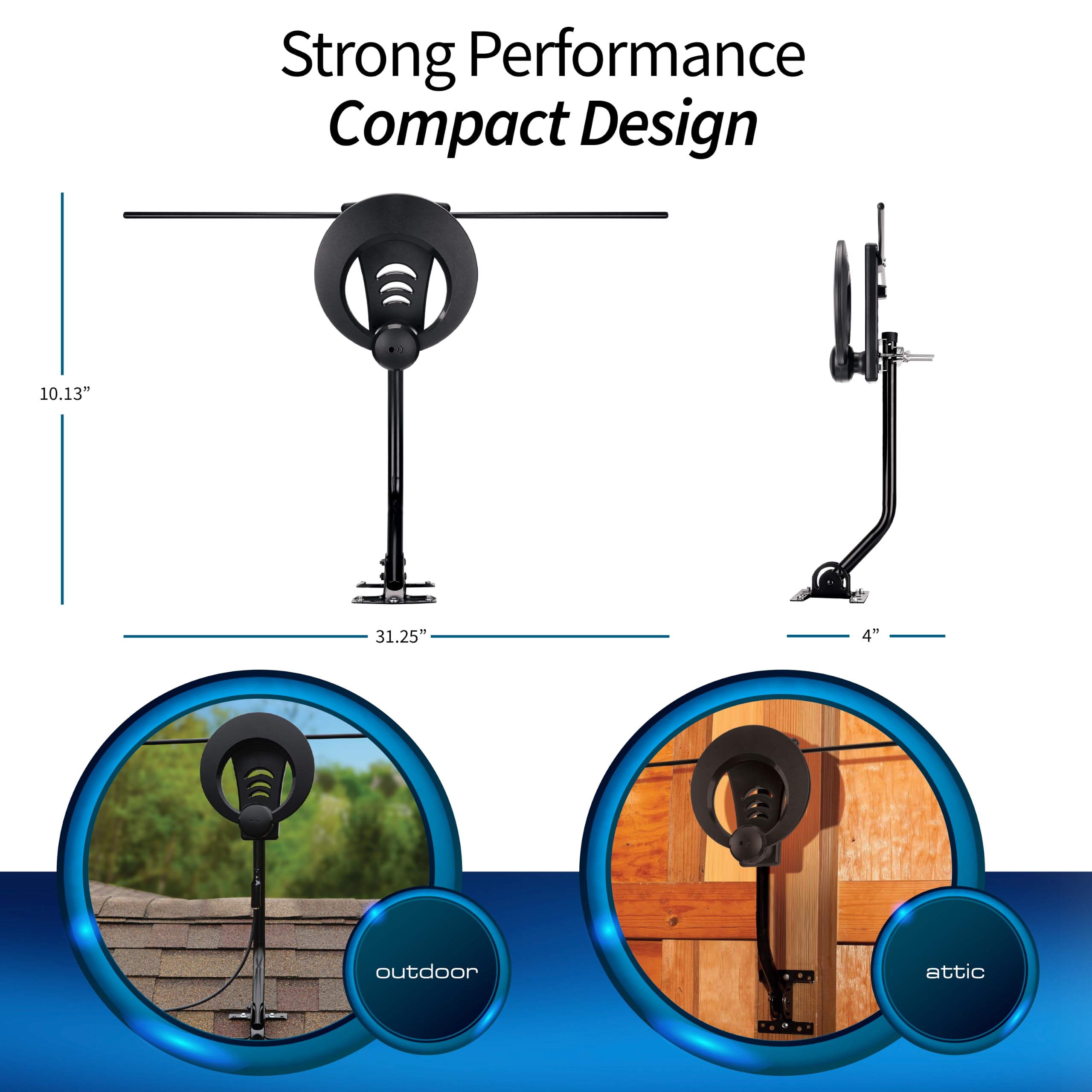 Antennas Direct ClearStream 1MAX Antena de TV para interiores y exteriores, UHF VHF, multidireccional, rango de más de 40 millas, UHD 4K, NEXTGEN TV, con mástil de 20 pulgadas (negro)