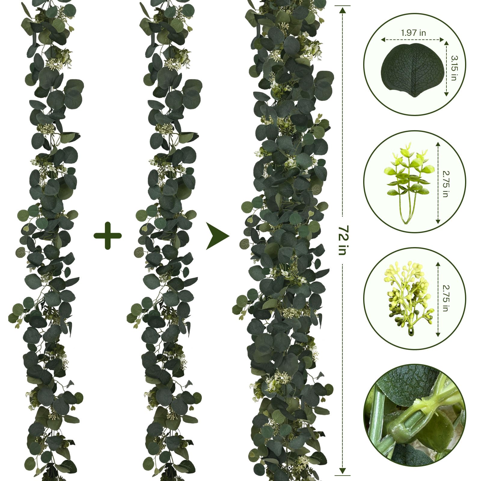 Eukalyptus-Girlande, grüne Girlande mit Blumen, künstliche grüne Reben für Tafelaufsätze, Hochzeit, Party, Tischläufer, Zimmer, Heimdekoration, 4 Stück