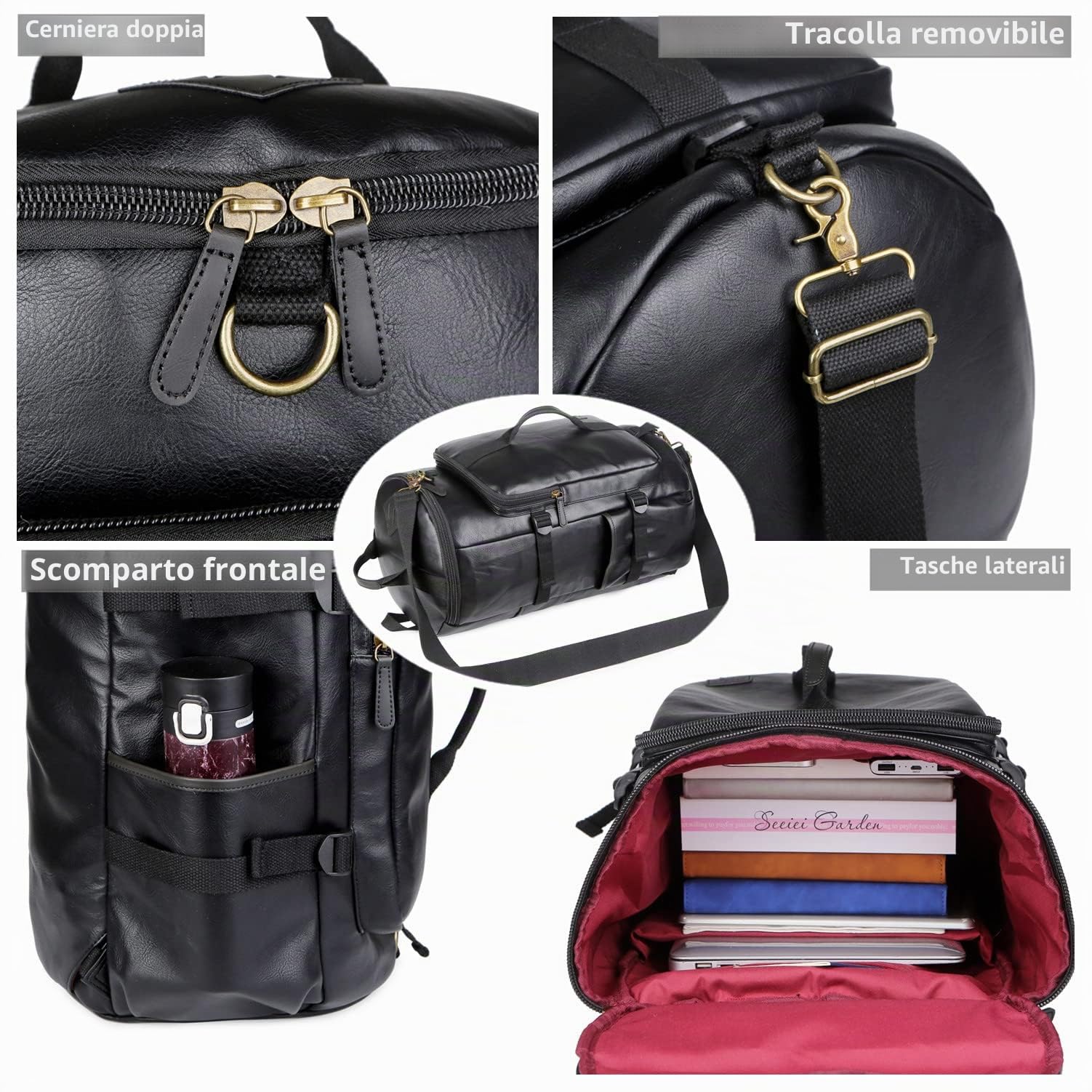 BAOSHA HB-26 Borsone da Uomo in Pelle a 3 Vie per Viaggio, Escursionismo, Fine Settimana - Zaino Convertibile, Borsa Tote, Tracolla