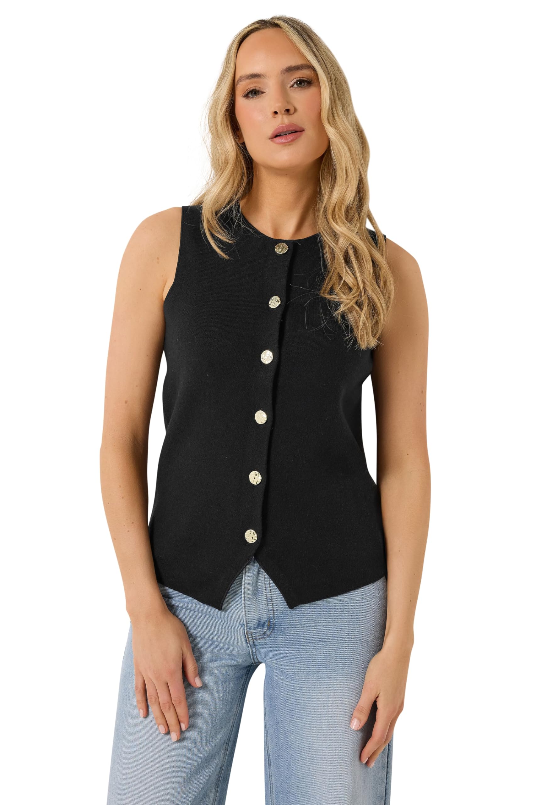 Long Tall Sally Women's Black Tall Button Vest Top In | Size: 18/20