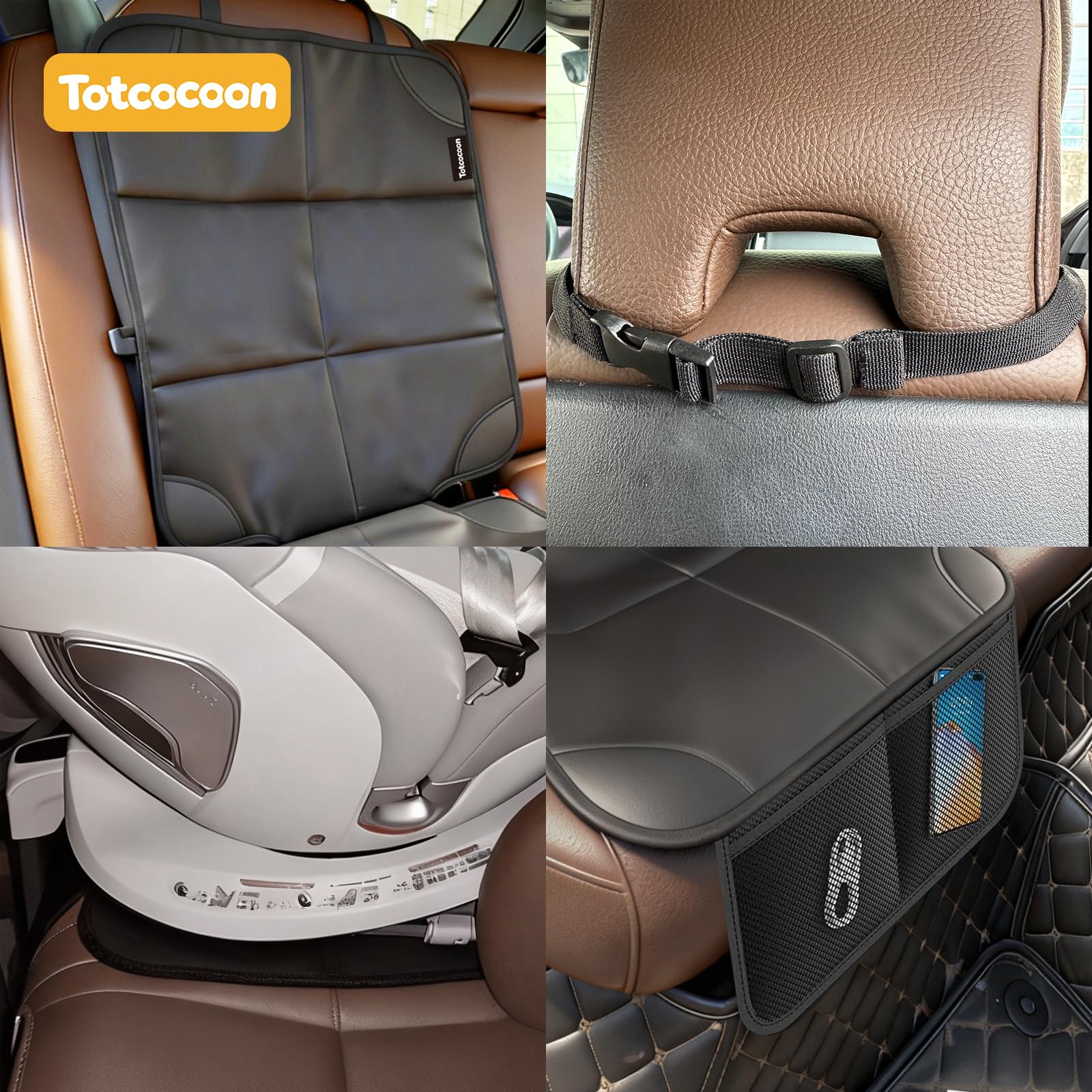 Lot de 2 protections de siège de voiture avec sac de rangement personnalisé à fermeture éclair — Tapis de coussin rembourré le plus épais, tissu imperméable Oxford 600D, dos antidérapant