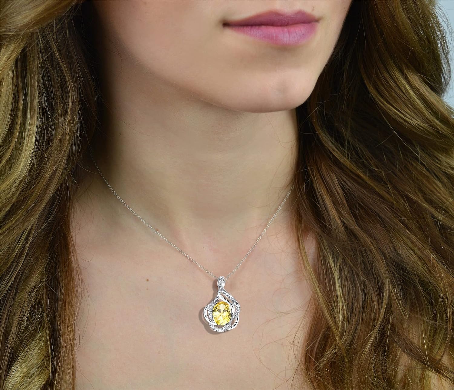 JO WISDOM Women Infinity Necklace,925 Sterling Silver Pendant with Chain with 9 * 11mm 5A Cubic Zirconia September Birthstone Sapphire Color
