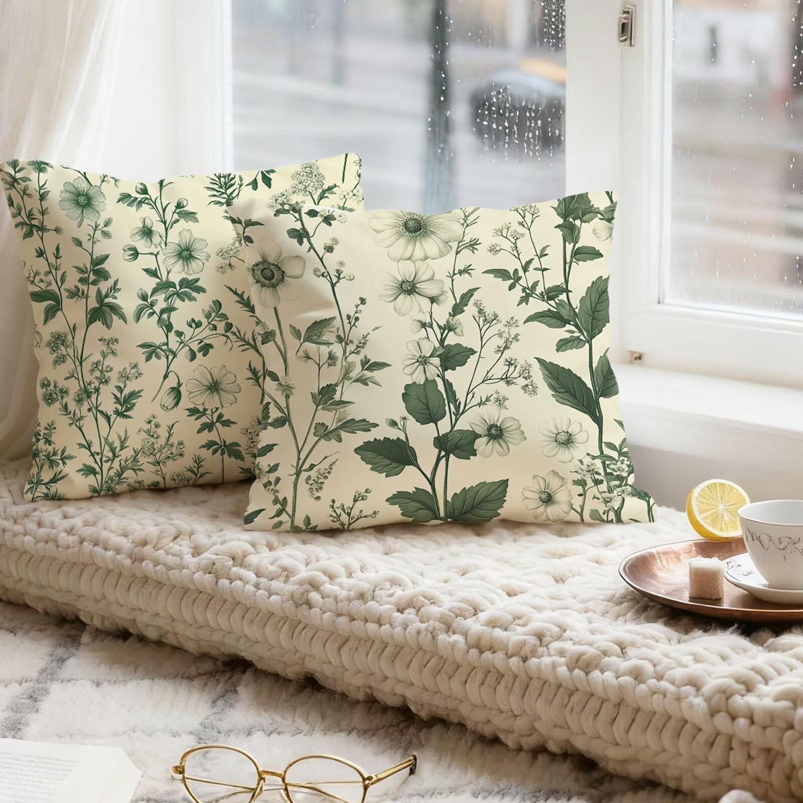 Verde Funda Cojin 60x60 Planta Funda Almohada 60x60 Cojines Sofa Súper Suave Fundas Cojines Decorativos Fundas Almohadas 4 Piezas Almohada Cervicales y Cuello, para Hogar Cama Salon Decoracion E - 603