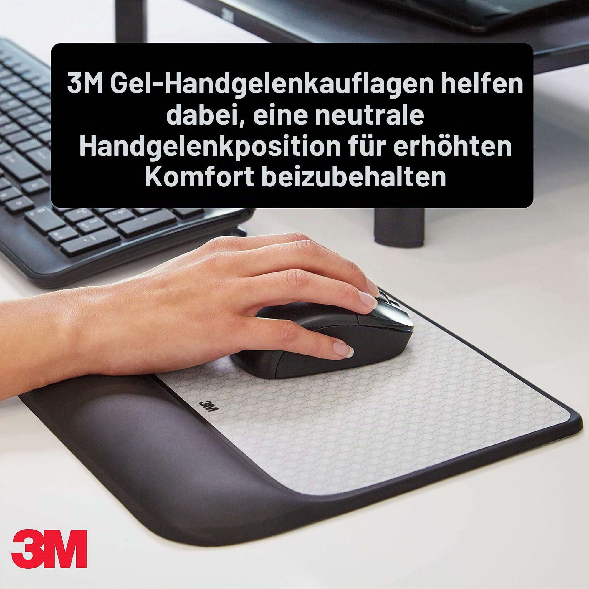 3M Präzises Mauspad mit Gel-Handgelenkauflage, beruhigender 3M-Gel-Technologie und seidenmatter Bezug für ganztägigen Komfort, optische Maus Leistung und batteriesparendes Design (MW85B), 8.4" x 8.8"