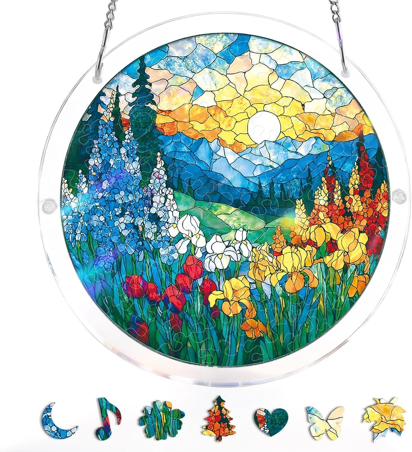Acrylic Puzzle Suncatcher,83 Pieces Sun Catcher Stained Glass Acrylic Puzzle Decoration for Home Decor Birthday Women Men Mom (Chasing the Sun Sea) — view 7