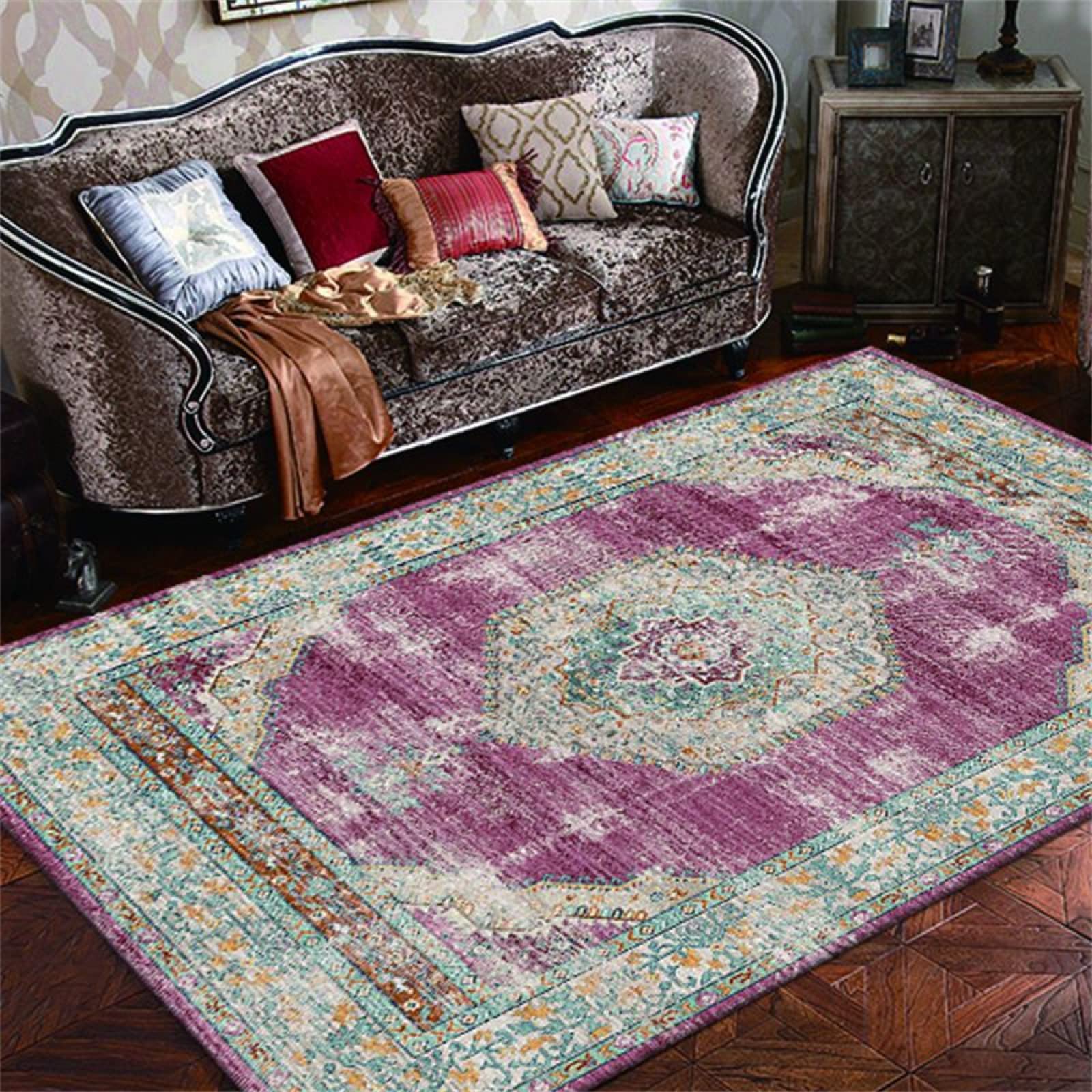 Tapis de salon lavable en machine style chinois violet 140x200