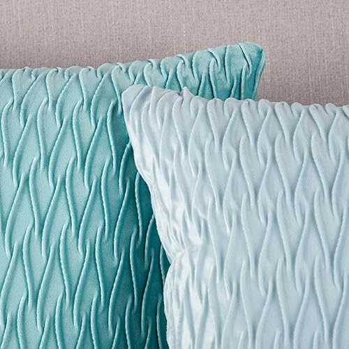 Miniatura 5 de MADIZZ Juego de 2 fundas de almohada decorativas de terciopelo súper suave de 12 x 20 pulgadas, color azul claro, rectangulares con textura, estilo