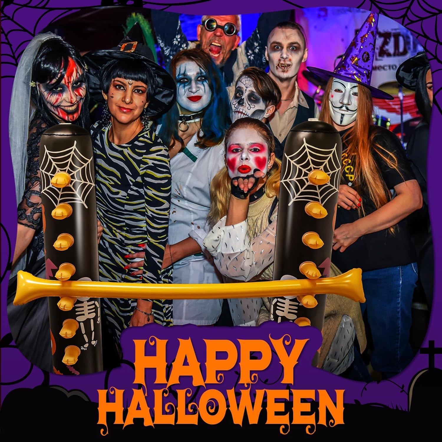 Light Up Halloween Inflatable Limbo Game Carnival Game Spooky Limbo Stick with Color Changing LED for All Ages Lights Halloween Party Decoration for Indoor Outdoor Beach Pool Carnival Game