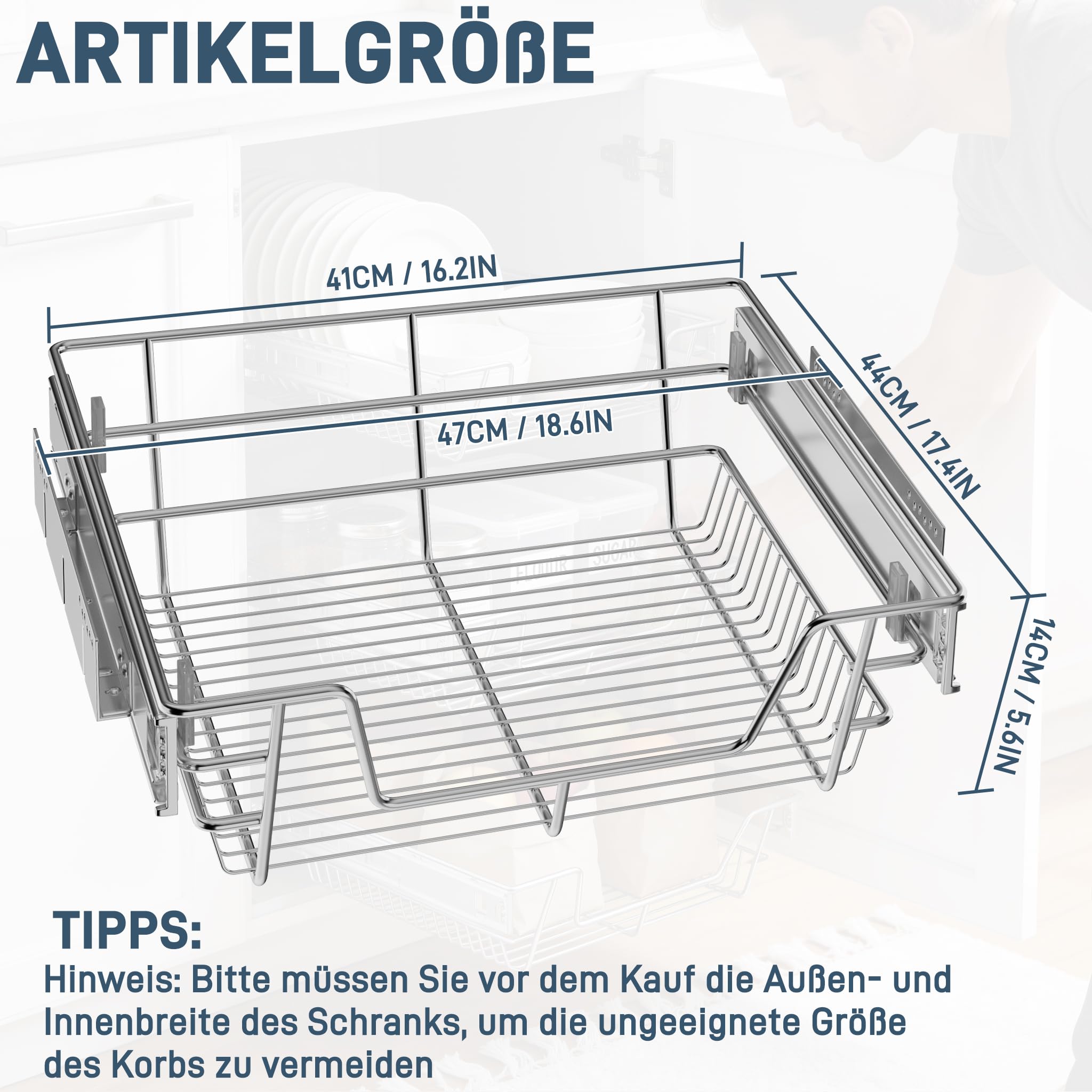 YRHome 2 cassetti da cucina, scaffalatura telescopica, per camera da letto, armadio, armadio, cucina, estraibile, cassetto estraibile, cassetto da cucina, scaffale adatto per armadi da 50 cm