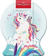 Faber-Castell 155544 Connector Unicorn Pen Set, Snow Globe in Metal Box of 33 Pieces, Washable, Colouring Set for Children