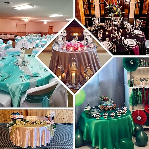 Miniatura 5 de TABLECLOTHSFACTORY Mantel redondo de satén de 90 pulgadas verde esmeralda para cocina, comedor, catering, boda, fiesta de cumpleaños, eventos
