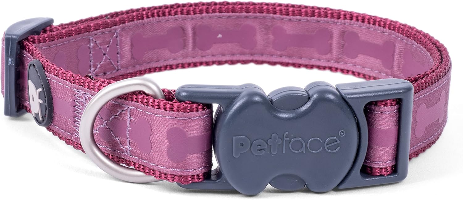 Petface Tonal Bones Pattern Dog Collar, Medium, Country Berry