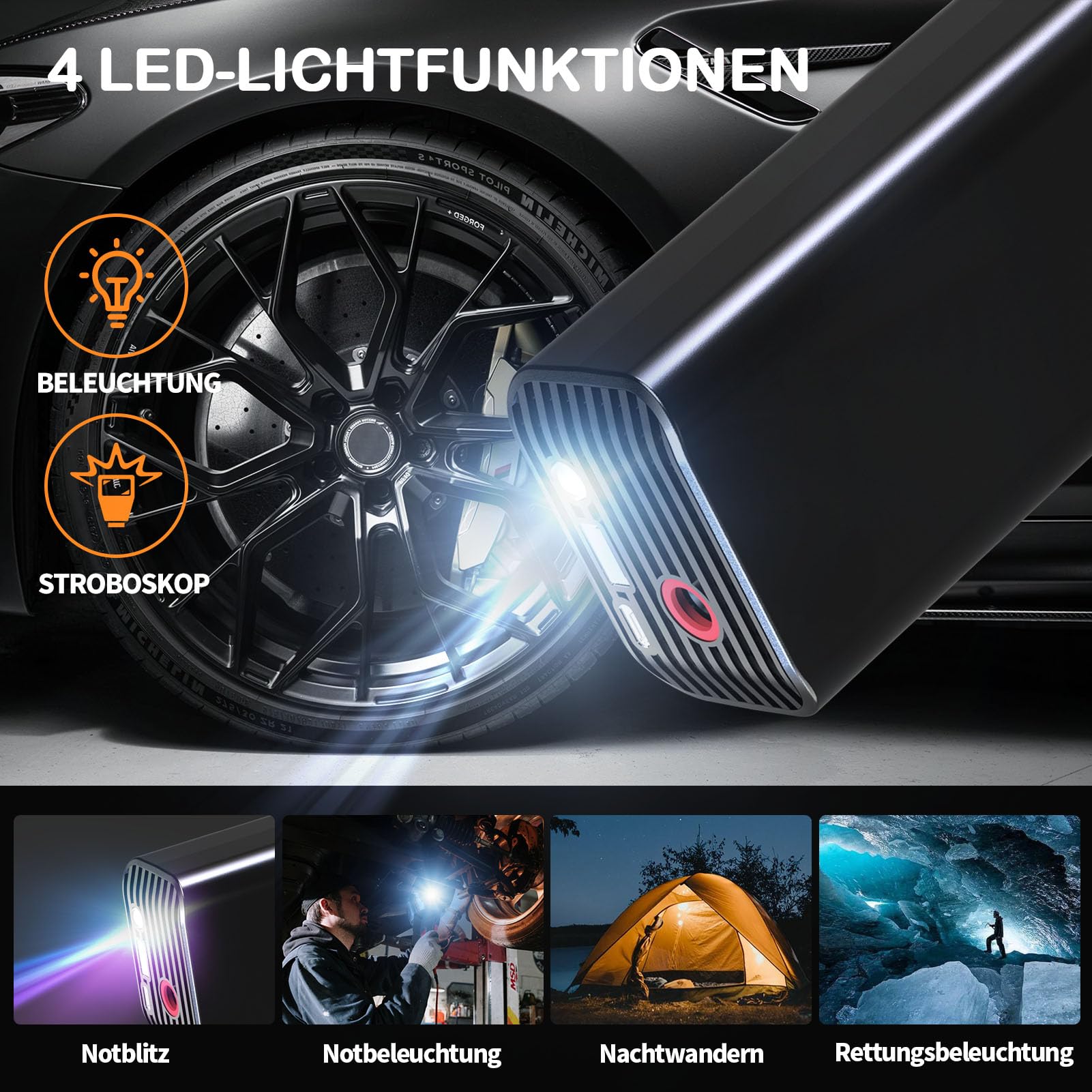 FOWAWU Elektrische Luftpumpe Fahrradpumpe 6000mAh 150PSI Mini Akku Luftpumpe Wiederaufladbarer Akku Kompressor, Großes LED-Display,Memory-Funktion,Autostop Function,Funktion als Powerbank