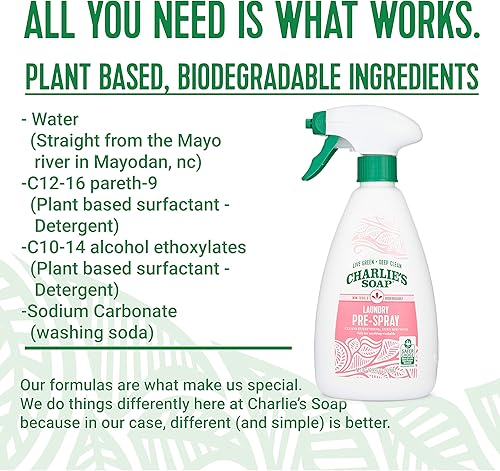 Miniatura 5 de Charlie's Soap Pre-spray para lavandería (16 onzas líquidas, paquete de 2) pretratamiento natural y removedor de manchas, potente y ecológico