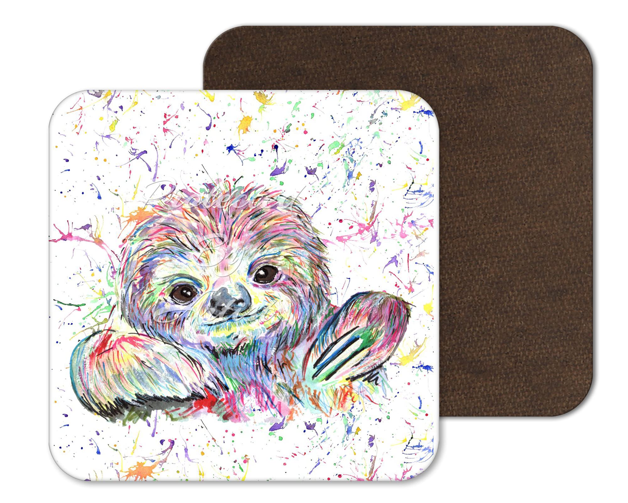 Vixar Coaster Sloth Animal Coasters Watercolour Art Gift Work Office Dining Tea Coffee (1)