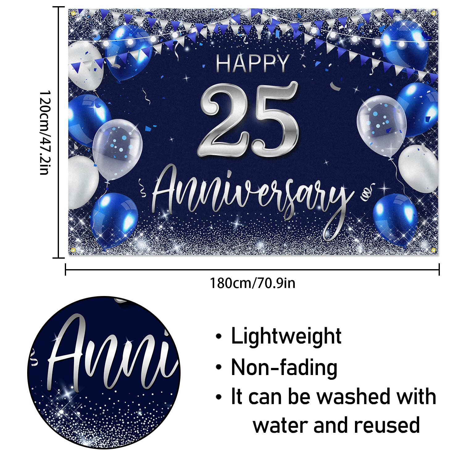 "Happy 100th Anniversary" Hintergrund-Banner – 120 X 180 Cm, Marineblau/silber, Aus Robustem Polyester