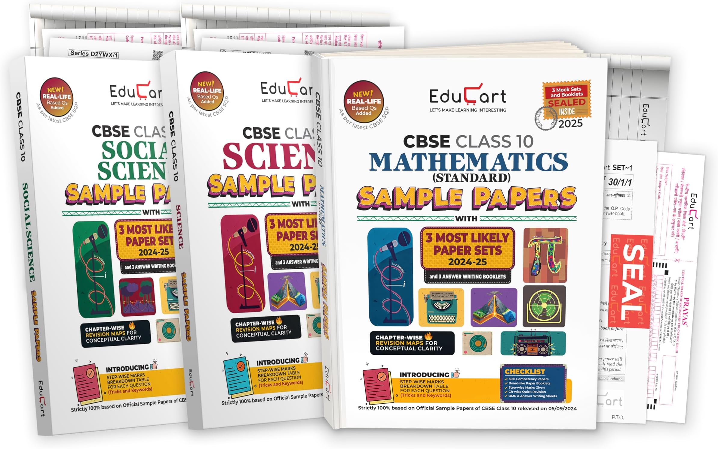 Educart CBSE Sample Question Papers Class 10 Science, Social Science & Maths Standard (Set of 3 Books) For 2025 Exam