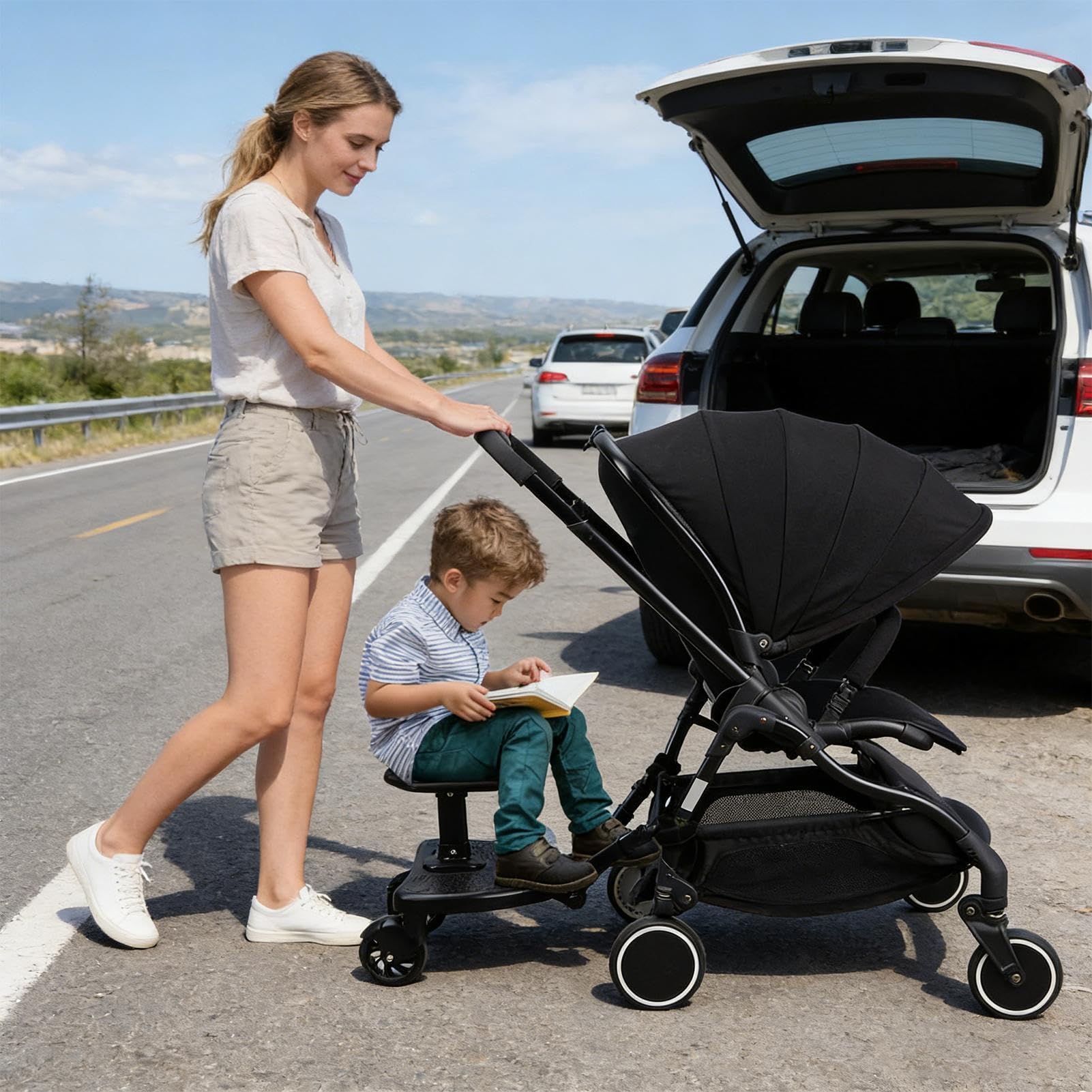 Verstellbares Kinderwagenbrett – Universalaufsatz, rutschfester Standverbinder, Radsitzbrett, stabiles Balance-Transportzubehör | Reisen, Wandern, Einkaufen