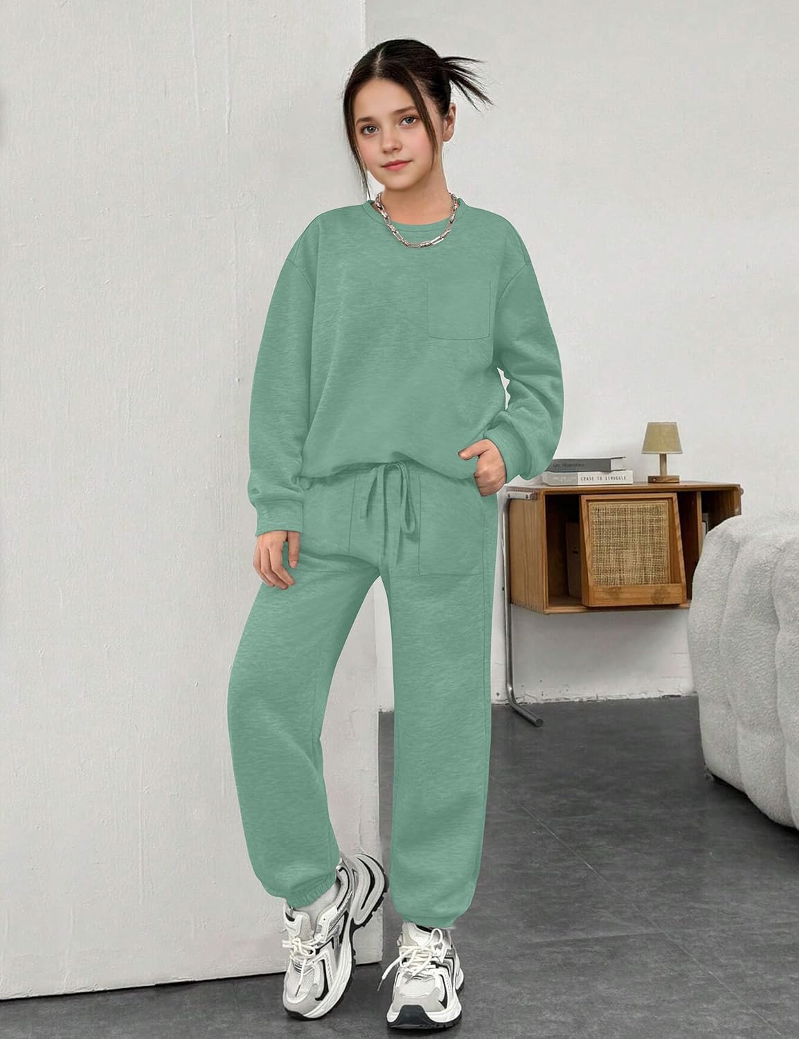 Girls Clothes Solid Color Long Sleeve Sweatshirt and Pants Girls' Clothing Sets 2 Piece Fall Winter Outfits - Image 2