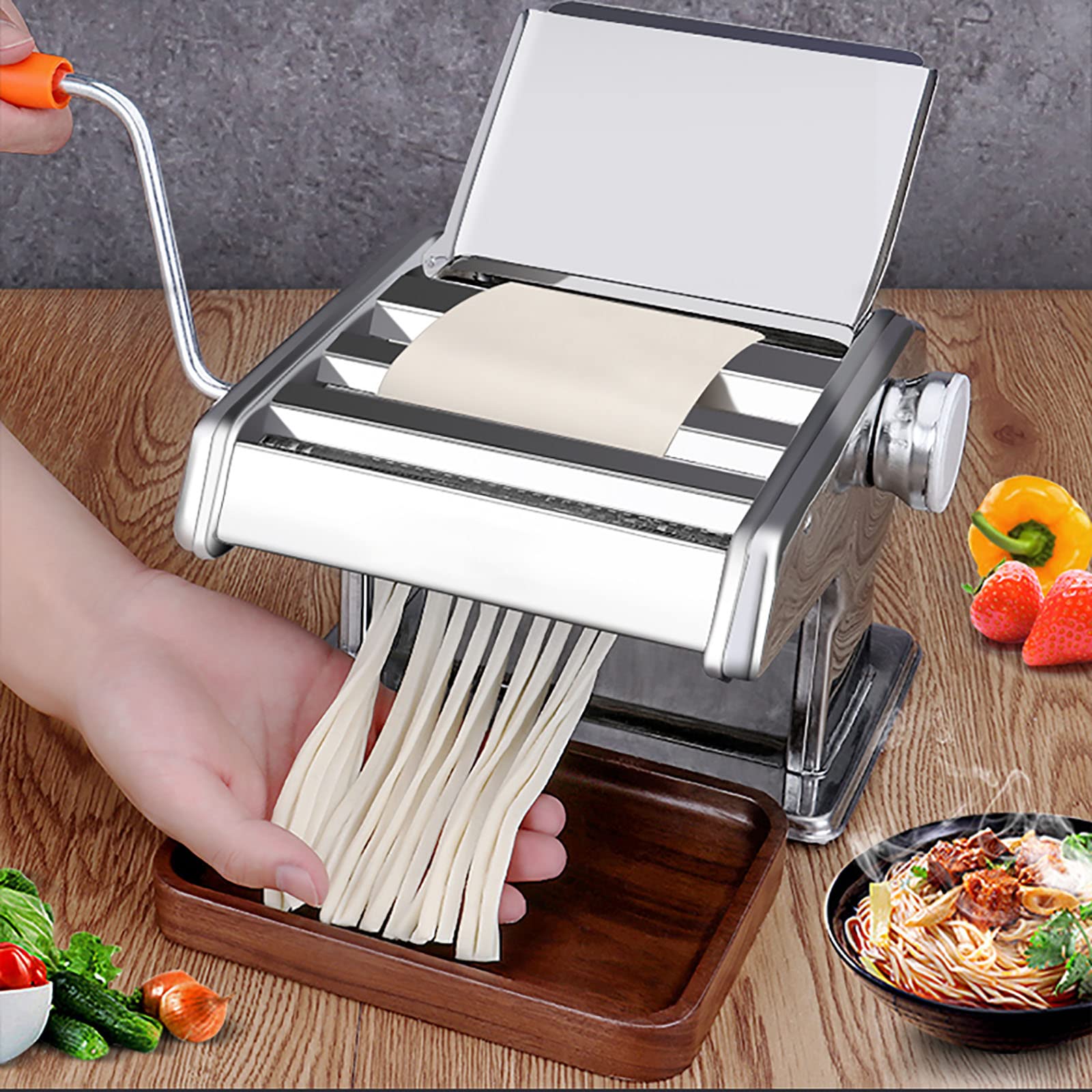 Máquina para Hacer Pasta, 3 cortadores de Fideos de Acero Inoxidable con 6 ajustes de Espesor Ajustables para Hacer Fideos Frescos o Bolas de Masa hervida