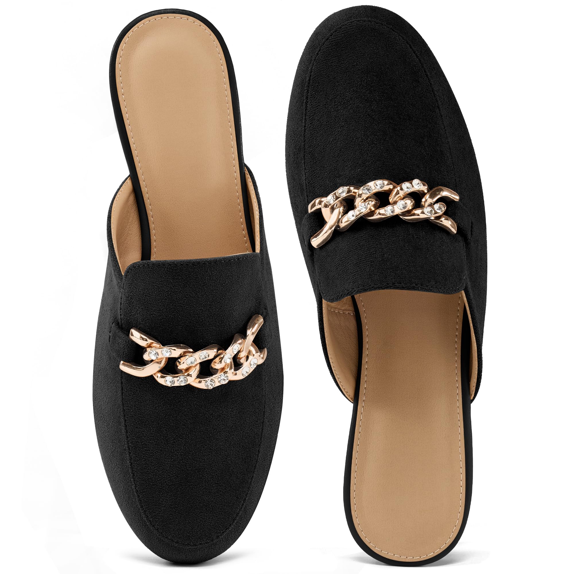 Women Mules Flats Shoes Comfortable Closed Toe Slip on Suede Buckle Slides Business Casual Dress Backless Loafers-image-10