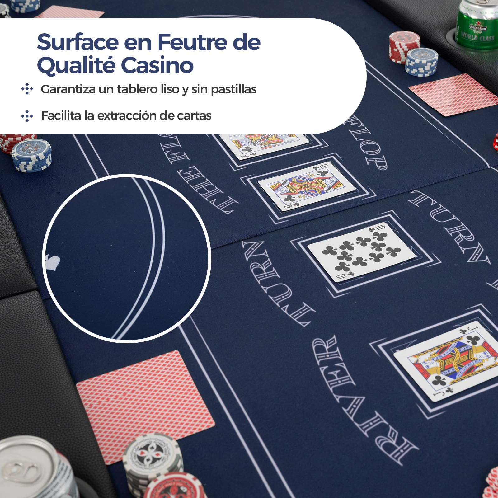 COSTWAY Mesa de Póker Plegable para 8 Jugadores, 182 x 82 x 75 cm, Mesa de Poker Ovalada con Portavasos Metálicos Profundos, Barandillas Acolchadas, Casino Fiestas (Azul)