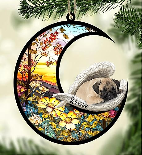 Miniatura 672 de Chow Chow Dog Memorial Suncatcher, adorno de Navidad Chow Chow con nombre, atrapador de pérdida de mascotas, regalos para los amantes de los perros