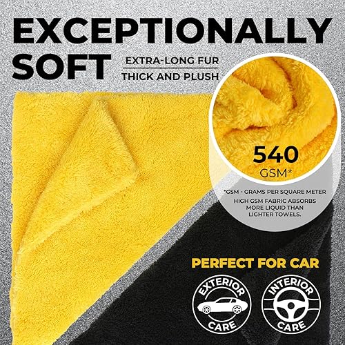 Miniatura 2 de Toallas de microfibra sin bordes para automóviles, paquete de 6 (12 x 12 pulgadas), 540 GSM, detalles y pulido súper suaves, paños de limpieza