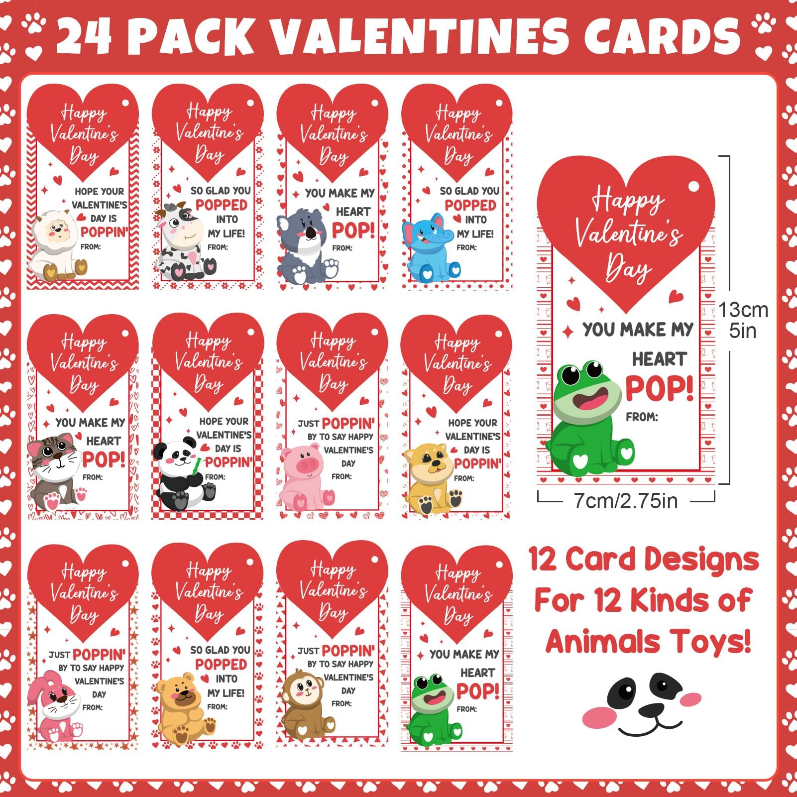 unitedessentialgoods Valentines Gifts for Kids - 24 Pack 3D Animal Suction Toy Fidget Pop Toy with Gift Cards for Kid Boys Girls, Party Favors School Classroom Gifts Exchange Goodie Bags Valentines Basket Stuffer 4
