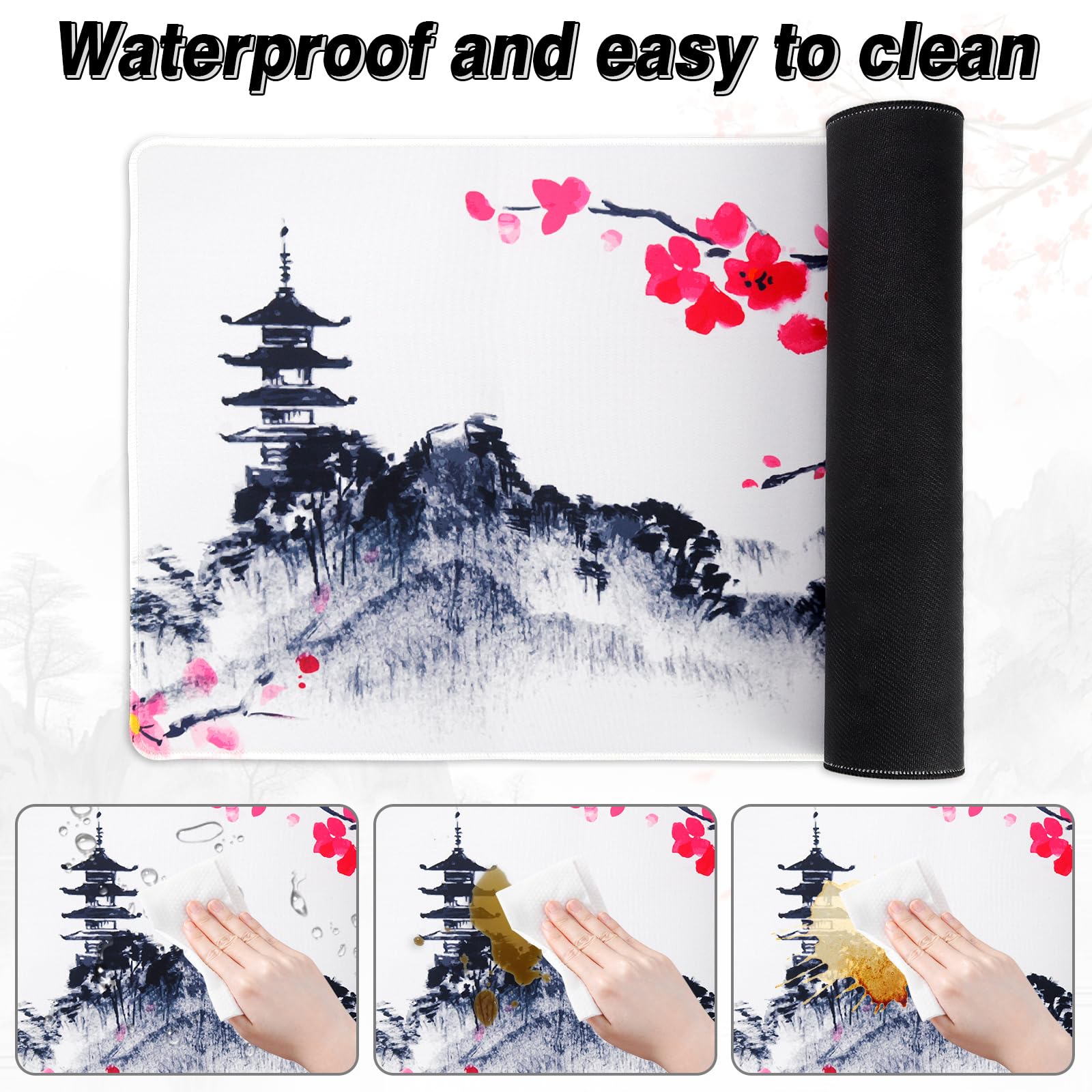Gamingowa Podkładka Pod Mysz XXL, 900 x 400 mm, Duża Biała, Japonia Sakura, Z Motywem, Do Komputera, Biura, Na Biurko, Laptop (Styl 1)