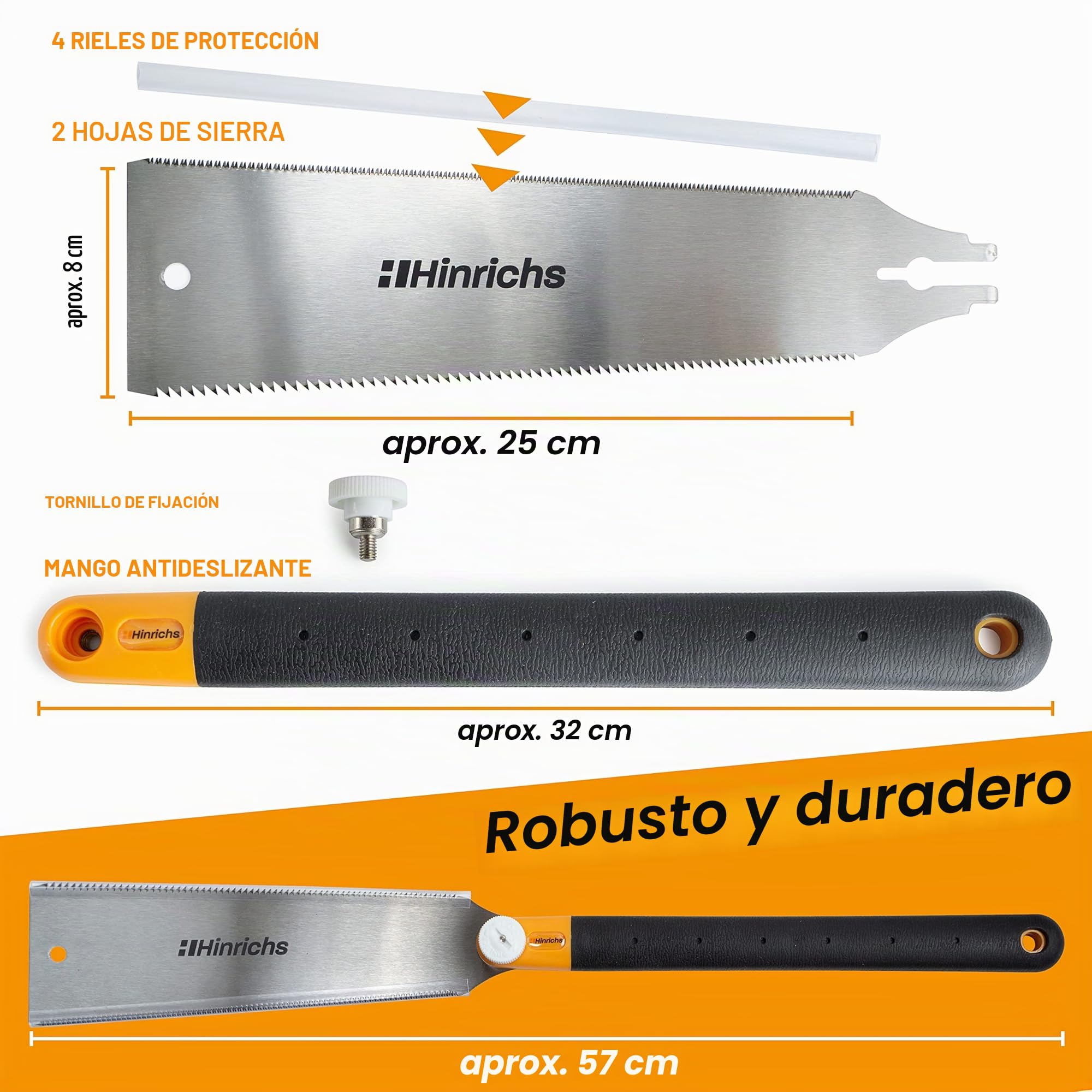 Hinrichs Sierra de Estilo Japonés Ryoba 25 cm - Sierra para Madera de Acero al Carbono - Serrucho de Doble Cara para Madera y Plástico - Sierra de Mano