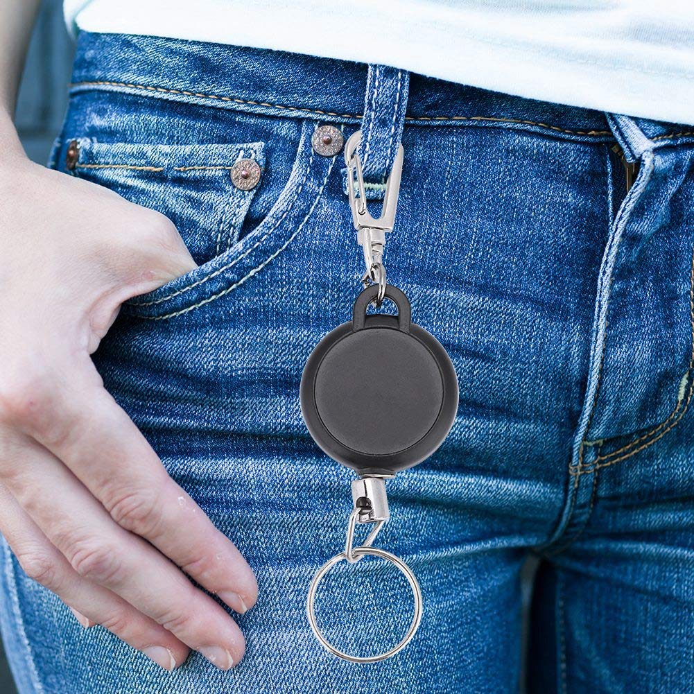 Retractable Keychain With 60cm Steel Cable - Heavy Duty Badge Holder With Carabiner Clip