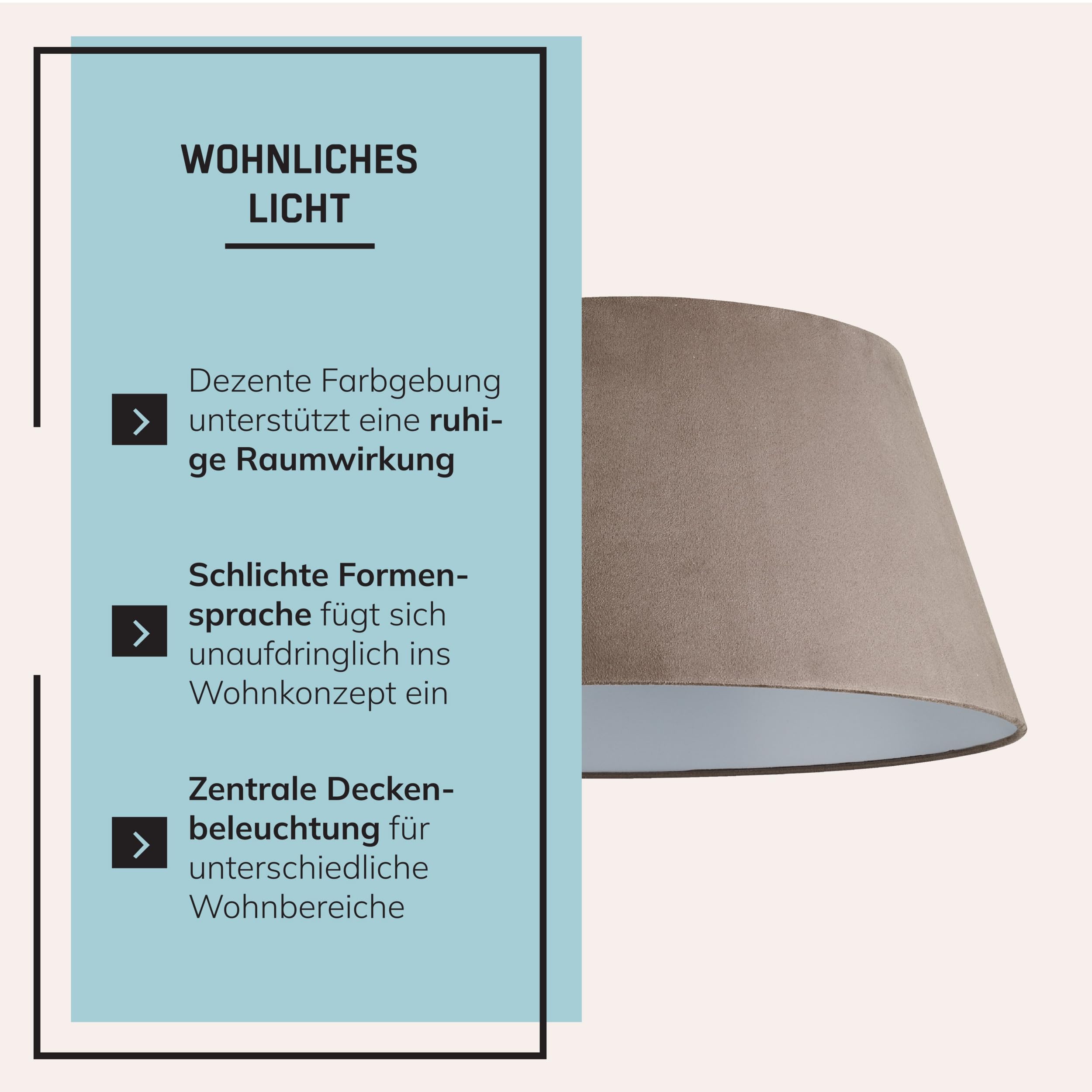 Lightbox Deckenlampe Ø 50 cm - Deckenleuchte mit dekorativem Stoffschirm - extern dimmbare Lampe für Schlafzimmer oder Essbereich - E27 Fassung exkl. LED