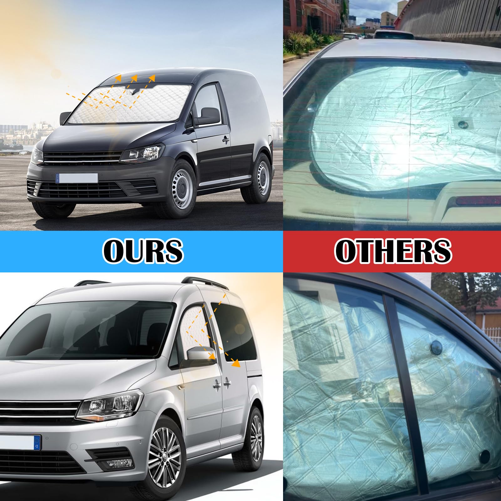 ZATOOTO Parasole Auto per Volkswagen Caddy, Parasole Auto Parabrezza Interno Addensata, Parasole Per Auto Magnetica, Blocca il 99% dei Raggi UV, Set da 3