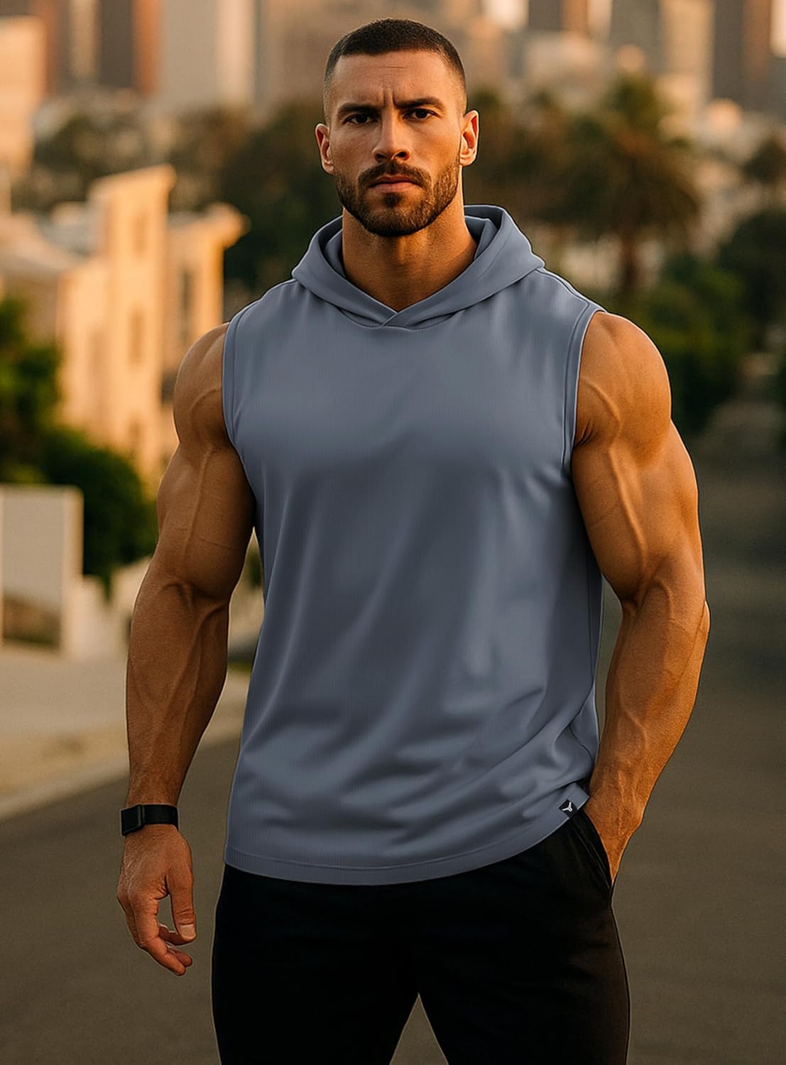 Men's Relaxed-Fit Sleeveless Gym Hoodies Workout Hooded Tank Tops - Image 4
