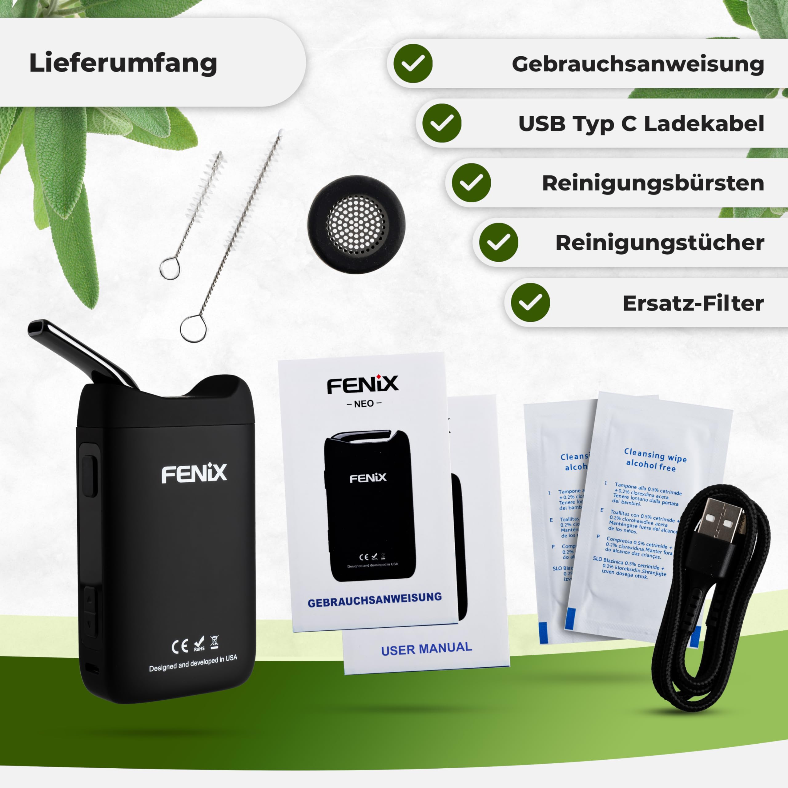 FENiX NEO Premium Vaporizer für Kräuter & Extrakte | 100% Konvektion | USB-C | Titankammer | 120 - 221 °C | Keramik-Kühlpfad | patentierte Kühlung | Keramik-Mundstück