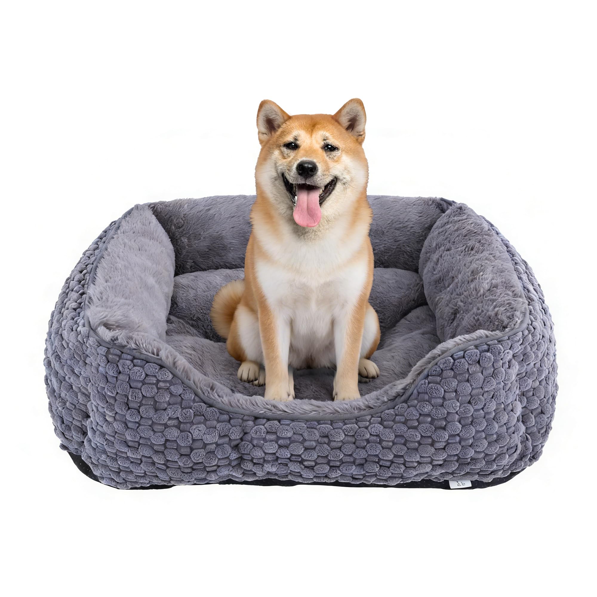 GOBOBE Plush Dog Bed Large, Dark Grey, Machine Washable, Dog Beds Sofa With Pillow Support, 76x61x23cm, Corn Kernel Design, Non-slip Bottom, Thick PP Cotton Padding