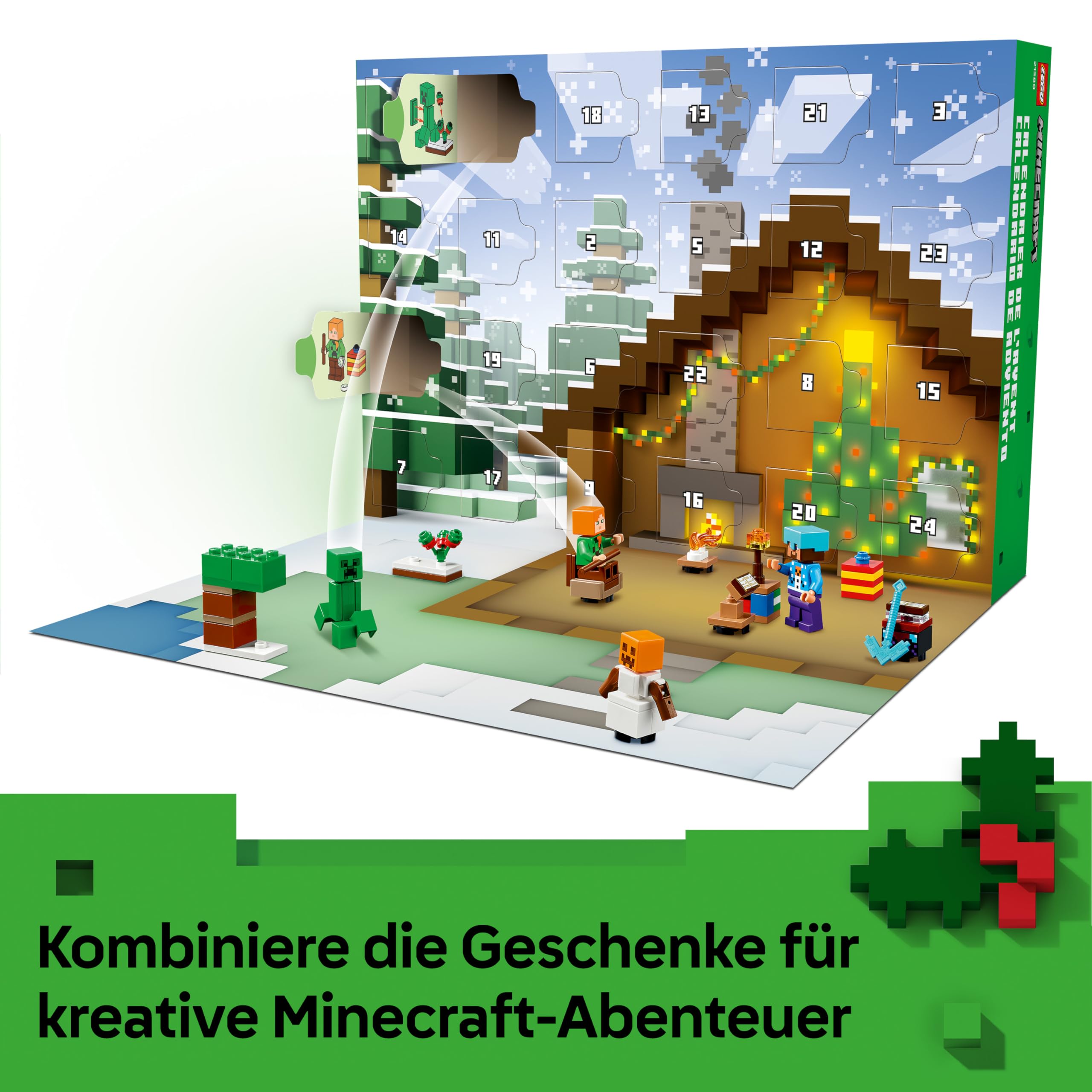 LEGO Minecraft Adventskalender 2025 - Spielzeug für Jungen & Mädchen ab 7 Jahren - 24 Überraschungen inkl. Minifiguren & Mini-Modellen - Kinder Spielset - Gaming Geschenk zum Advent - 21280