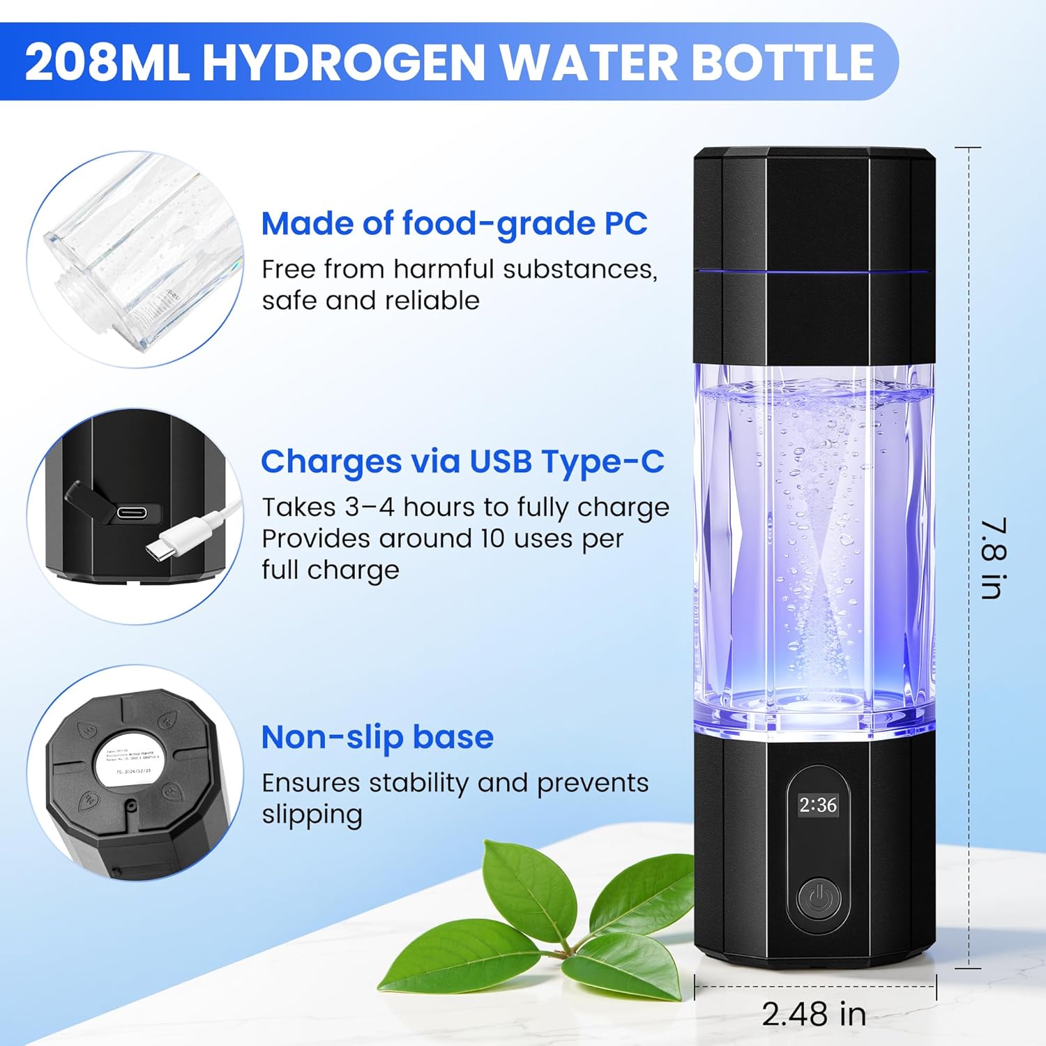 Hydrogen Water Bottle 10,000+PPB - PPB Molecular Hydrogen Infusion - SPE/PEM Technology (Black) - Image 7