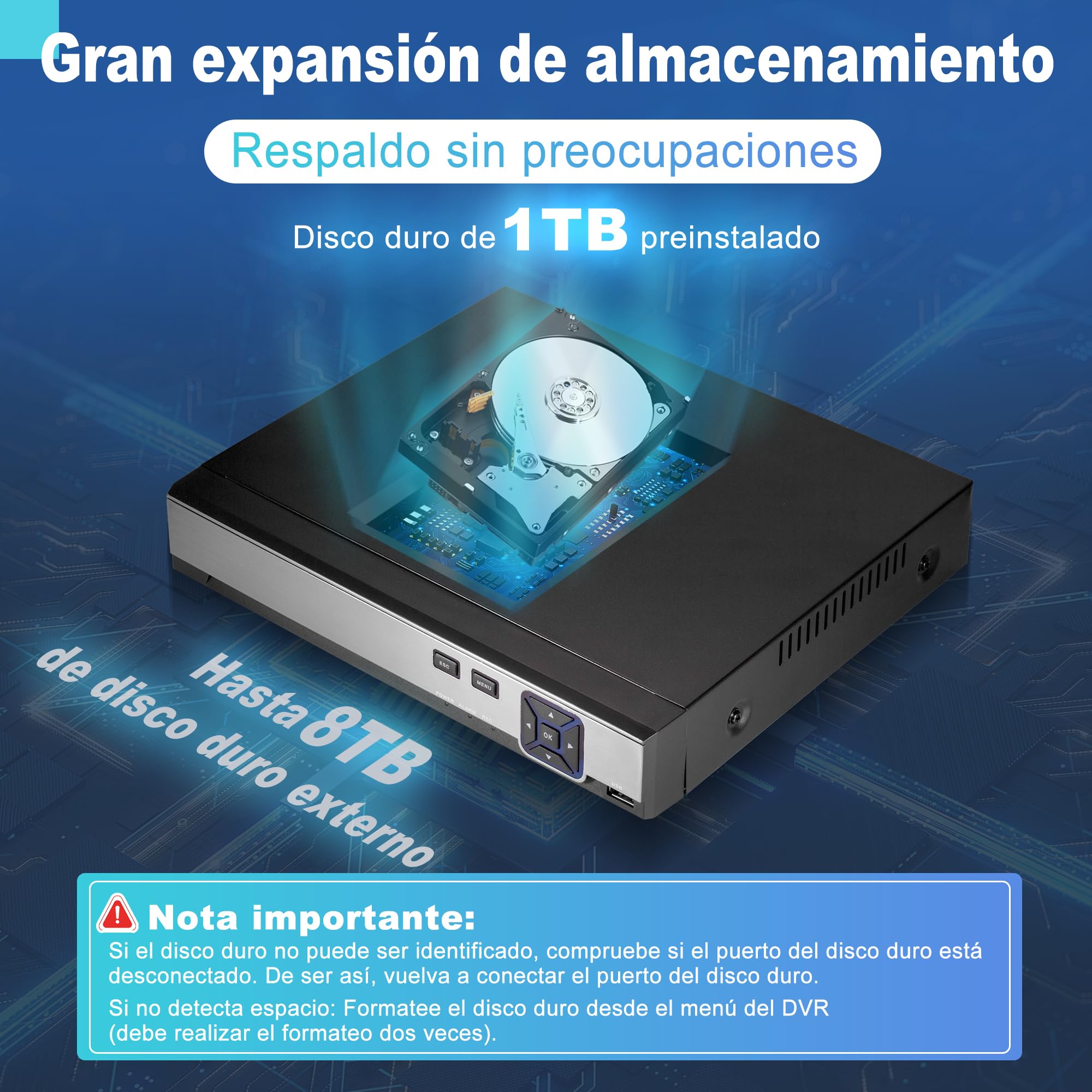 Juego de cámaras de vigilancia 4K para Exteriores, 8 Canales PoE con Disco Duro de 1 TB, Grabador de vídeo en Red para Sistema de cámara CCTV para Seguridad en el hogar, Solo Funciona con cámaras IP