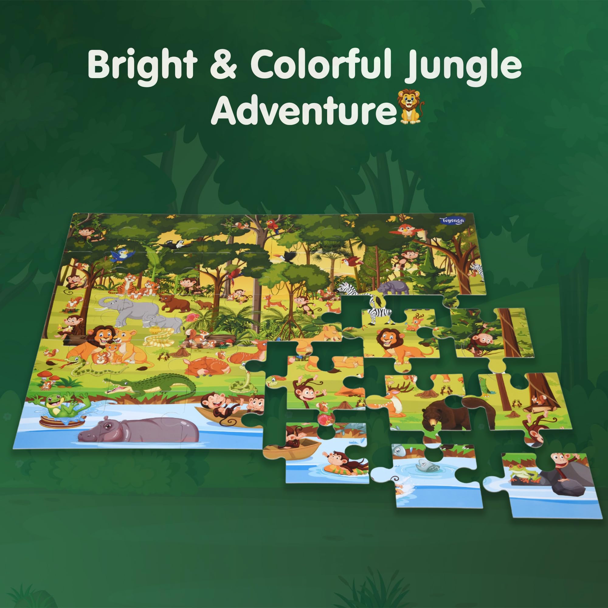 Toysaga Find The Character | Animals! Jungle Fun | 30 Pieces Floor Jigsaw Puzzle for Kids 3+ Years | Find The Squirrel & Coloring DIY Activity | Wild Animals Jigsaw Puzzle