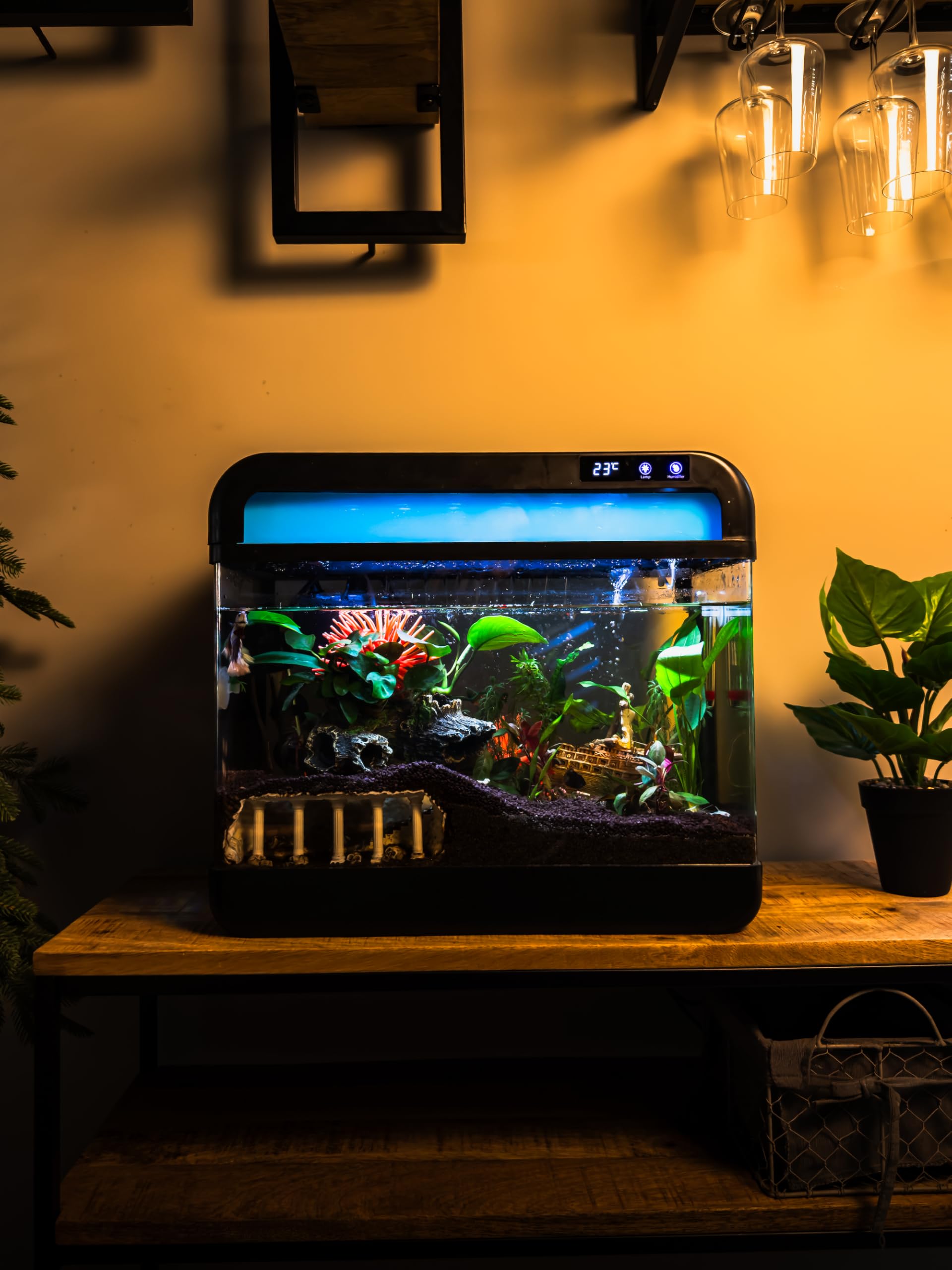 Selbstreinigendes Aquarium 26L Komplettset Nano Aquarium mit 3-in-1 Filter, LED Beleuchtung und Touch Display, integrierter Luftbefeuchter zur Unterstützung der Wasserqualität im Aquarium