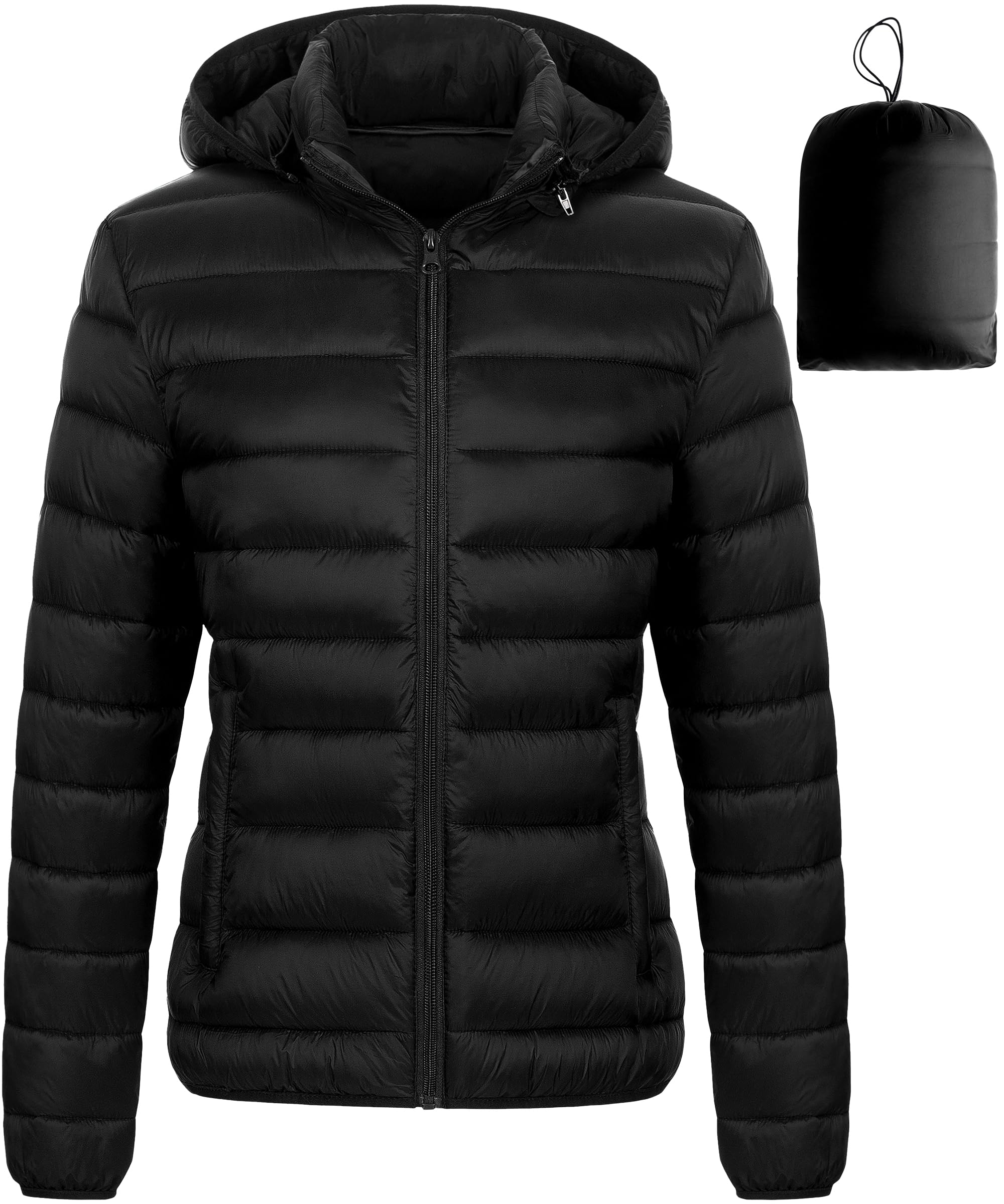 Chrisuno Chaqueta ligera acolchada corta para mujer, abrigo de invierno cálido con capucha extraíble