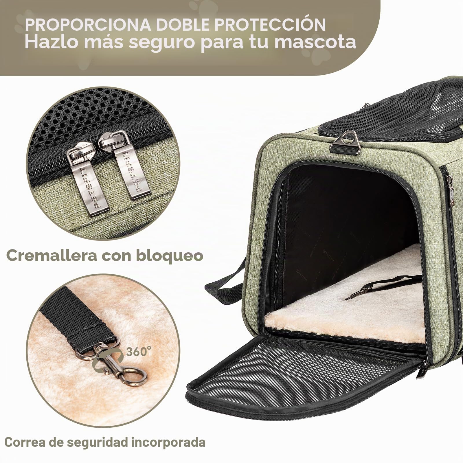 Petsfit - Transportín expandible para mascotas aprobado por aerolíneas, transportador de gatos y perros de lado suave portátil, con alfombrilla de felpa extraíble, cierres de seguridad con candado y